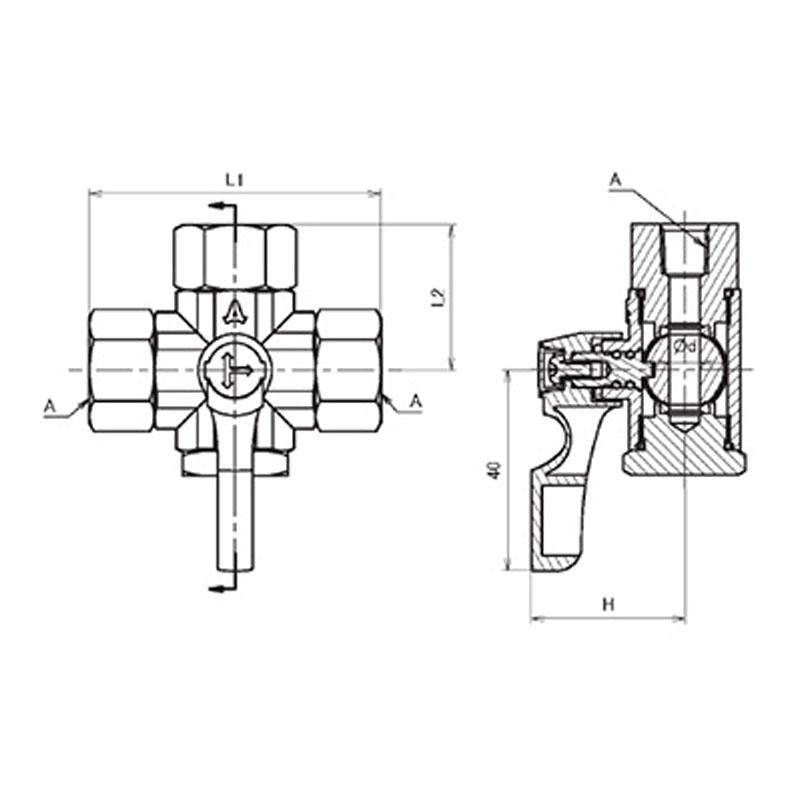 ACEBALL 4W 3方4面座閥T孔口