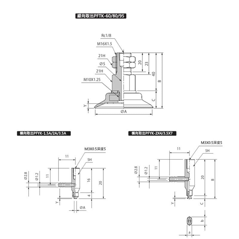 附接頭固定式零件吸盤 PFTK、PFYK
